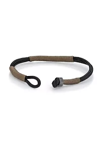 Stainless Steel and Black Leather Bracelet with Tan Cord