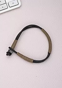 Stainless Steel and Black Leather Bracelet with Tan Cord