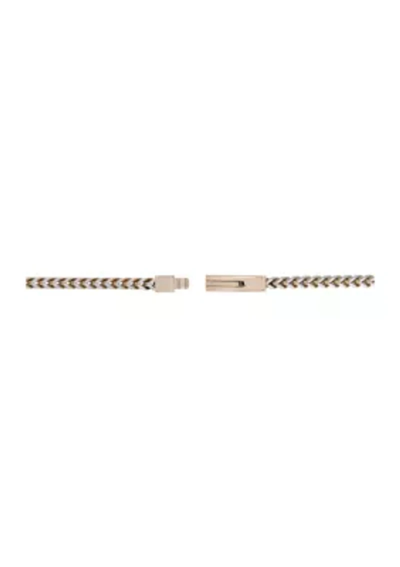 Stainless Steel 4 Millimeter Foxtail Chain Bracelet with Two-Tone Gold Tone Ion Plating and Push Lock, 9 Inch
