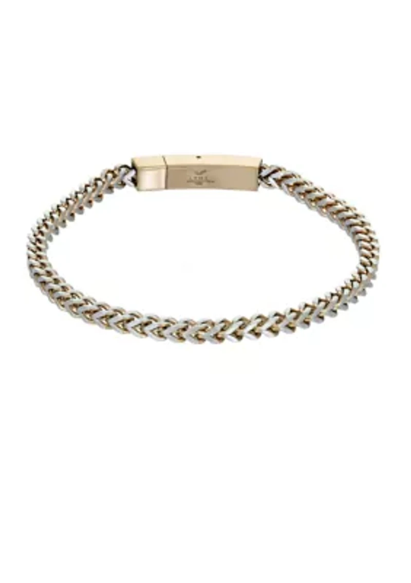 Stainless Steel 4 Millimeter Foxtail Chain Bracelet with Two-Tone Gold Tone Ion Plating and Push Lock, 9 Inch