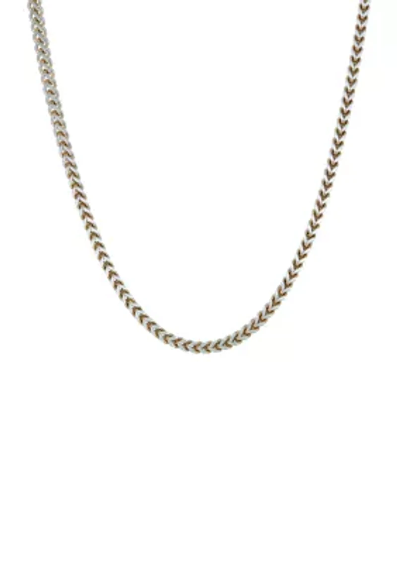 Stainless Steel 4 Millimeter Foxtail Chain Necklace with Two-Tone Gold Tone Ion Plating and Push Lock, 24 Inch