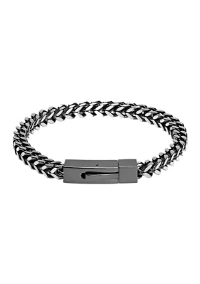 Stainless Steel Millimeter Foxtail Chain Bracelet with Black Ion Plating and Push Lock