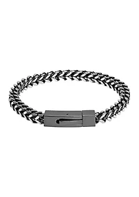 Stainless Steel Millimeter Foxtail Chain Bracelet with Black Ion Plating and Push Lock