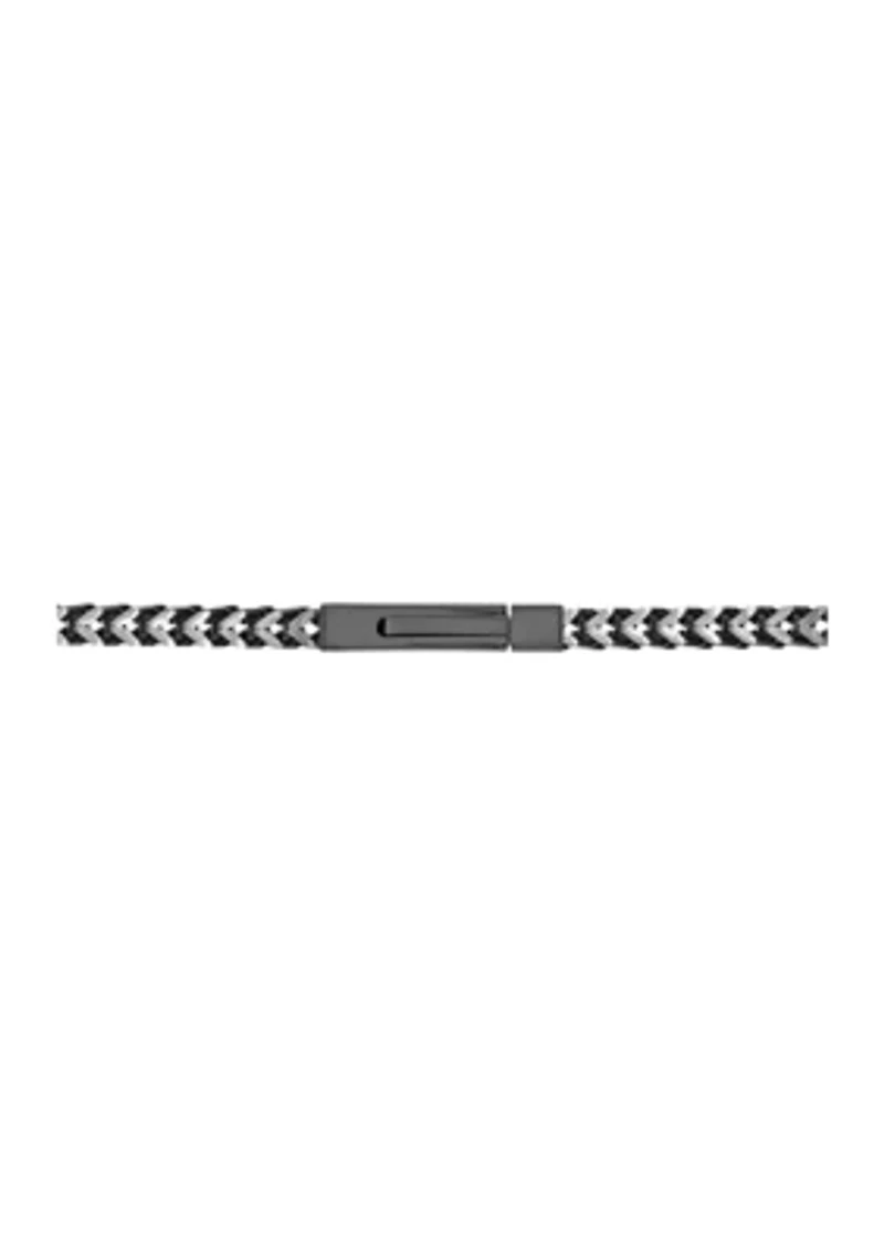 Stainless Steel Millimeter Foxtail Chain Bracelet with Black Ion Plating and Push Lock