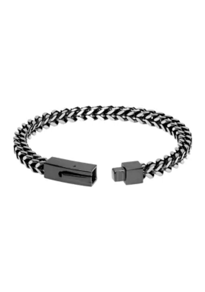 Stainless Steel Millimeter Foxtail Chain Bracelet with Black Ion Plating and Push Lock