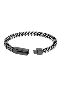 Stainless Steel Millimeter Foxtail Chain Bracelet with Black Ion Plating and Push Lock