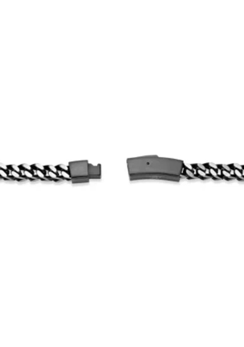 Stainless Steel 6MM Franco Chain Necklace with Black Ion Plating and Push Lock, 22" Length