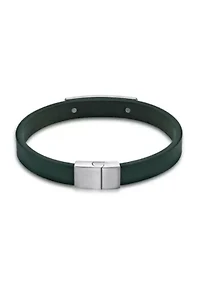 Stainless Steel Green Leather Bracelet with Gold Tone Ip