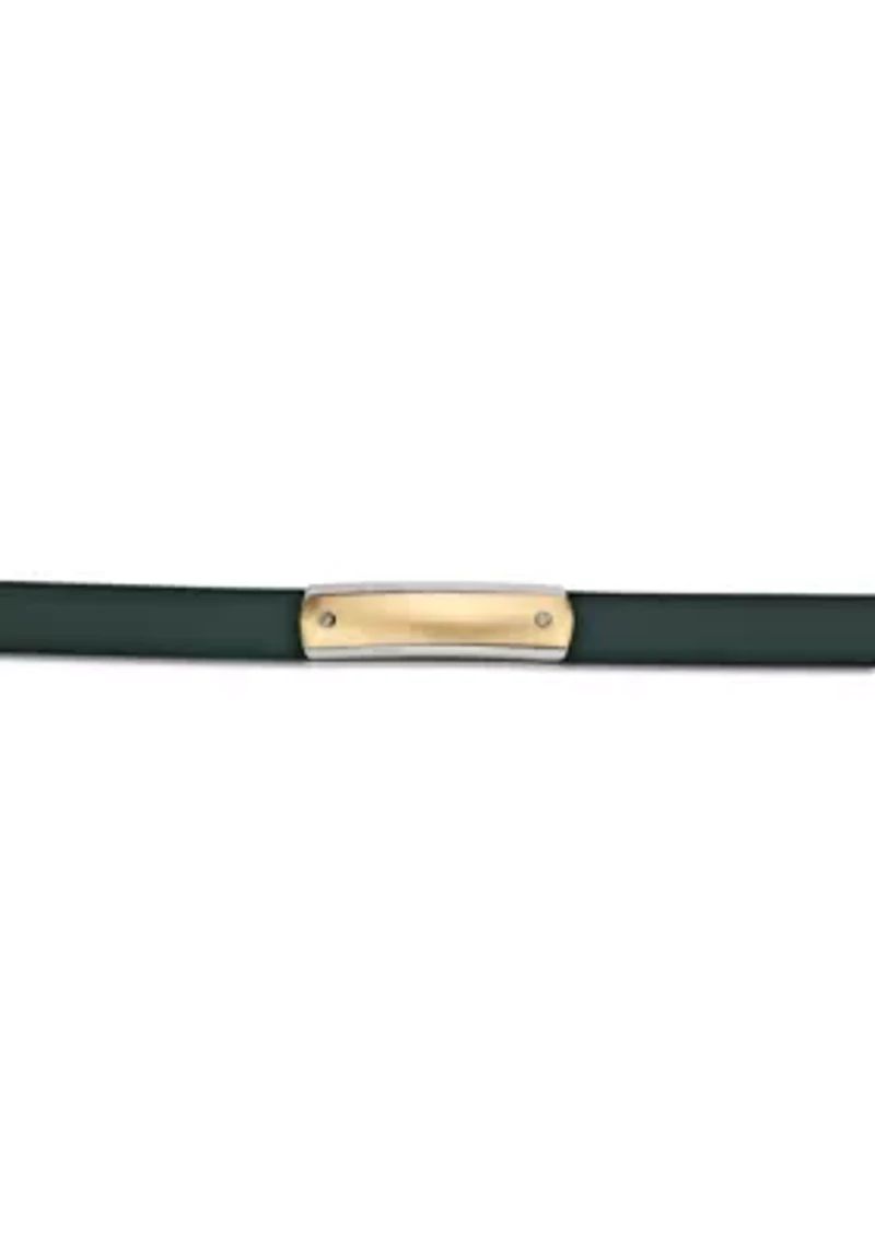Stainless Steel Green Leather Bracelet with Gold Tone Ip