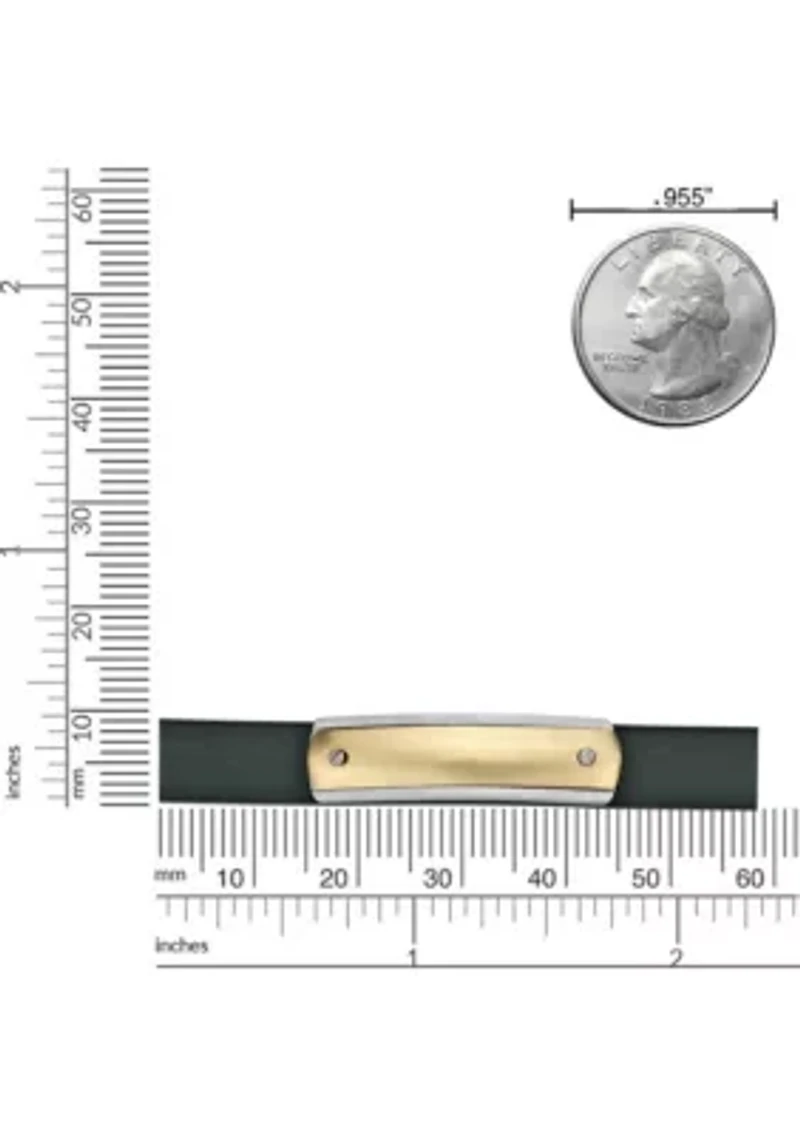 Stainless Steel Green Leather Bracelet with Gold Tone Ip