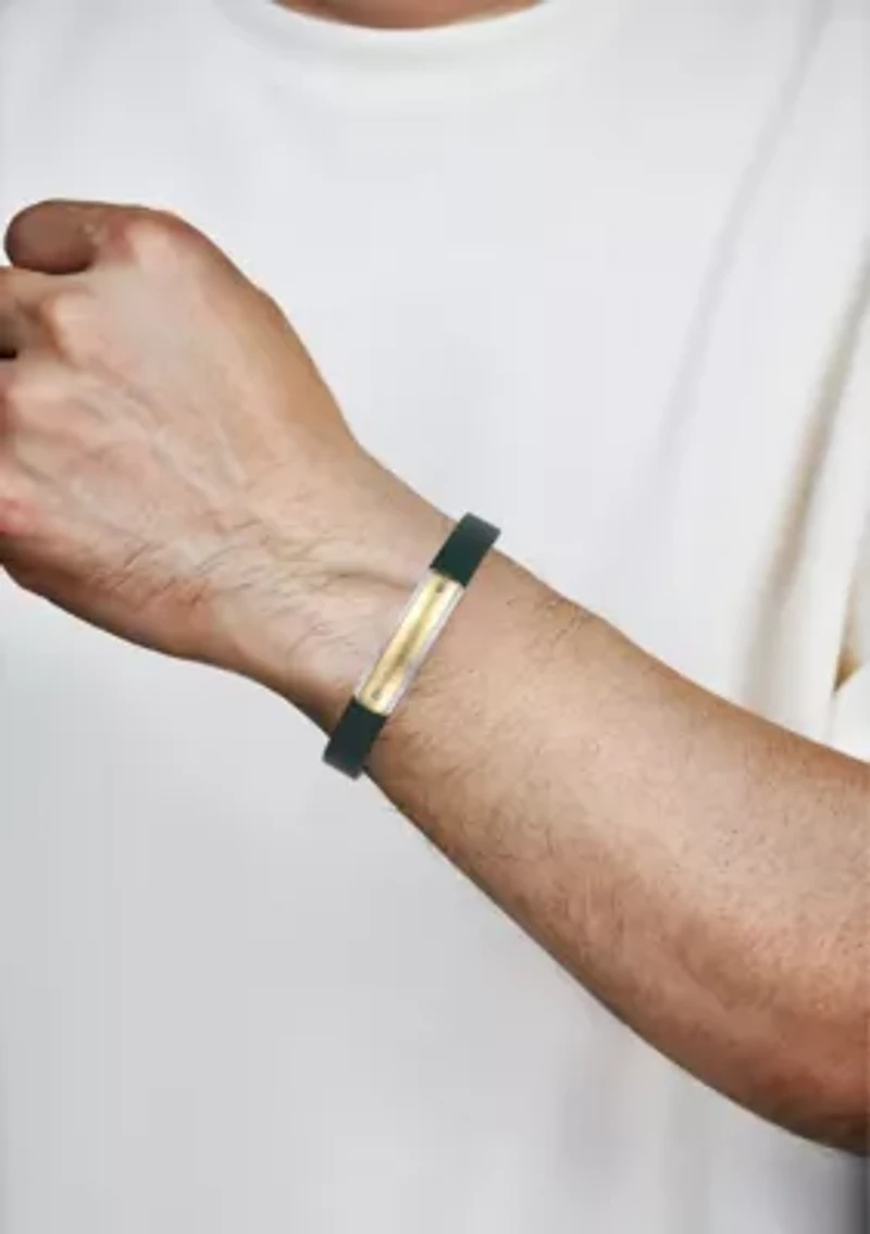 Stainless Steel Green Leather Bracelet with Gold Tone Ip