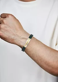 Stainless Steel Green Leather Bracelet with Gold Tone Ip