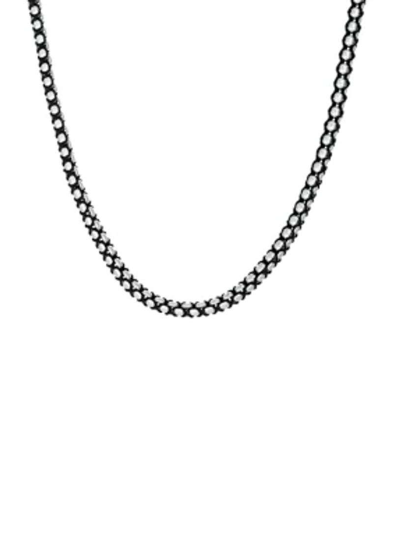 Stainless Steel 5 Millimeter Round Box Chain Necklace with Braided Black Cord, 24 Inch