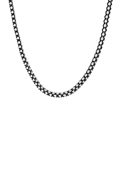 Stainless Steel 5 Millimeter Round Box Chain Necklace with Braided Black Cord, 24 Inch