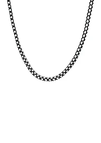 Stainless Steel 5 Millimeter Round Box Chain Necklace with Braided Black Cord, 24 Inch