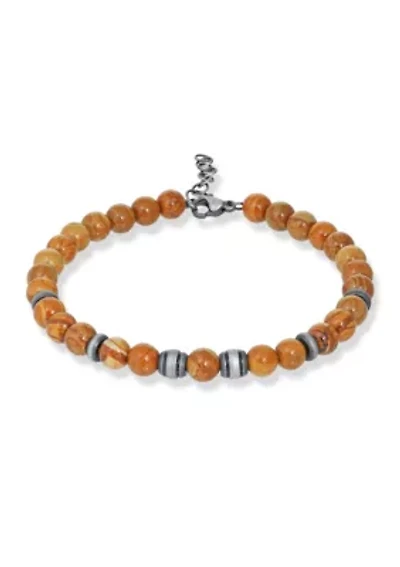 Gun Metal Gray Stainless Steel And Grain Stone  Bracelet