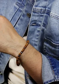 Gun Metal Gray Stainless Steel And Grain Stone  Bracelet