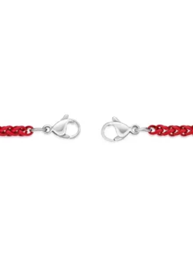 Stainless Steel 5MM Wheat Chain Necklace with Red Acrylic Coated, 29” Length