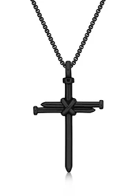 Stainless Steel Cross Pendant with Black Ip and 24" Round Box Chain