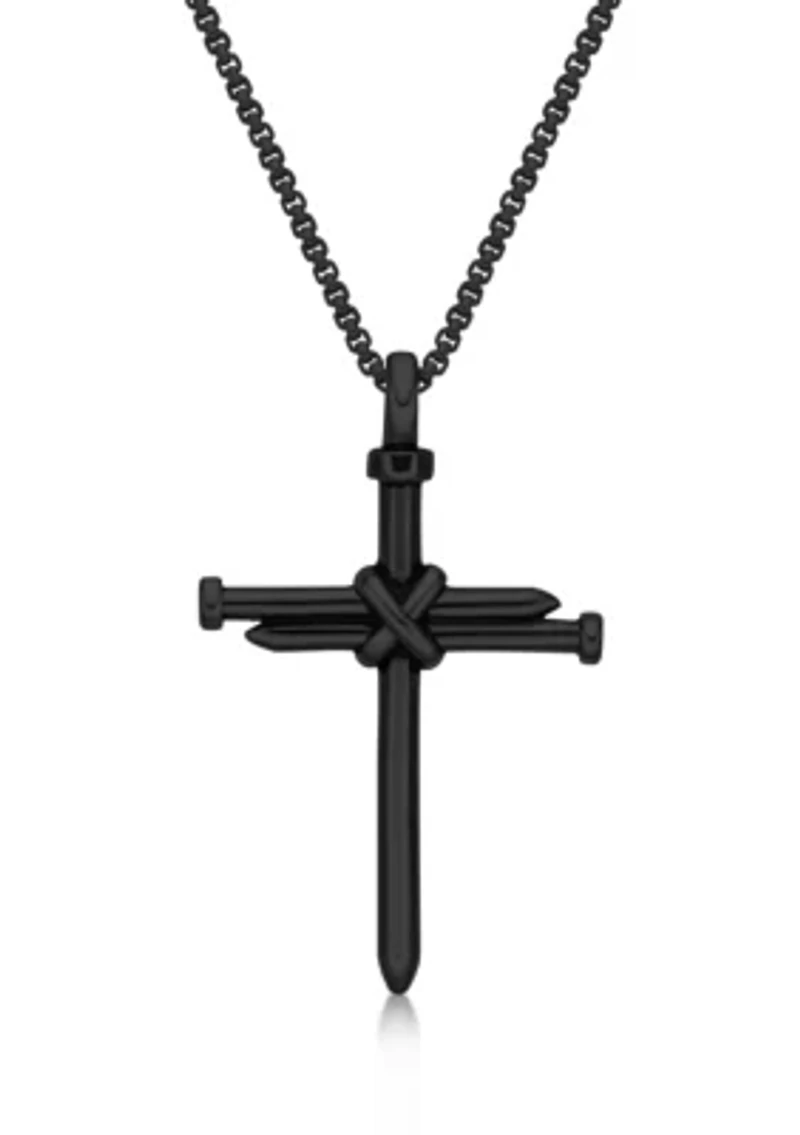 Stainless Steel Cross Pendant with Black Ip and 24" Round Box Chain