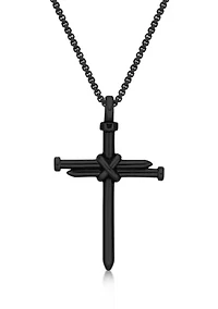Stainless Steel Cross Pendant with Black Ip and 24" Round Box Chain