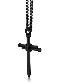 Stainless Steel Cross Pendant with Black Ip and 24" Round Box Chain