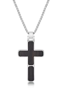 Stainless Steel and Wood Cross Pendant with 24" Round Box Chain