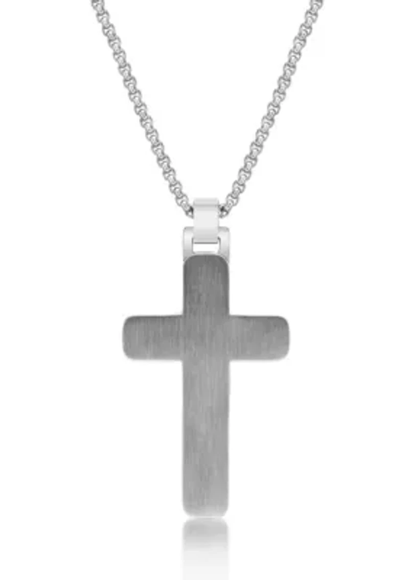 Stainless Steel and Wood Cross Pendant with 24" Round Box Chain