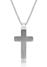Stainless Steel and Wood Cross Pendant with 24" Round Box Chain
