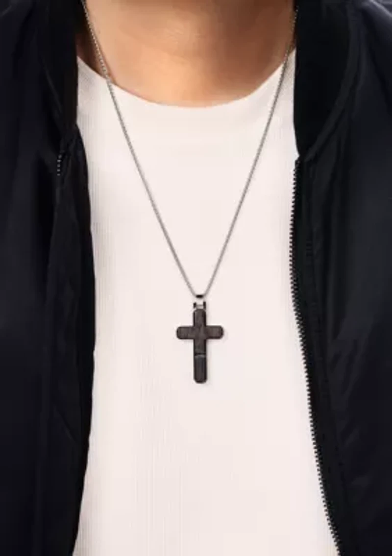 Stainless Steel and Wood Cross Pendant with 24" Round Box Chain