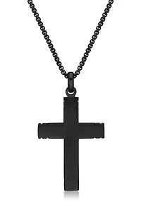 Stainless Steel, Carbon Fiber & Copper Foil Cross Pendant with Black Ip and 24" Round Box Chain