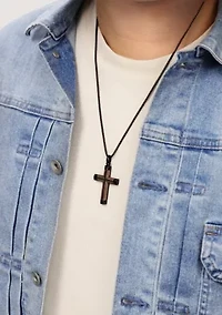Stainless Steel, Carbon Fiber & Copper Foil Cross Pendant with Black Ip and 24" Round Box Chain