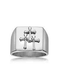 Stainless Steel And Crystal Cross Ring