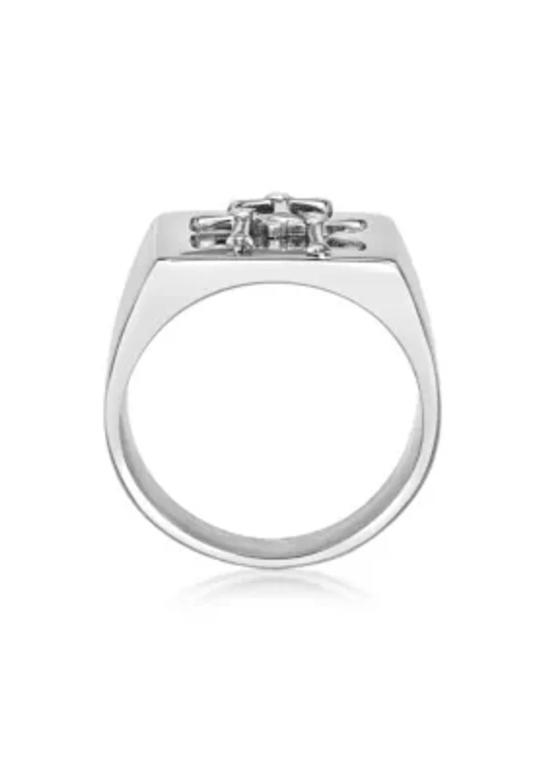 Stainless Steel And Crystal Cross Ring