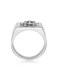 Stainless Steel And Crystal Cross Ring