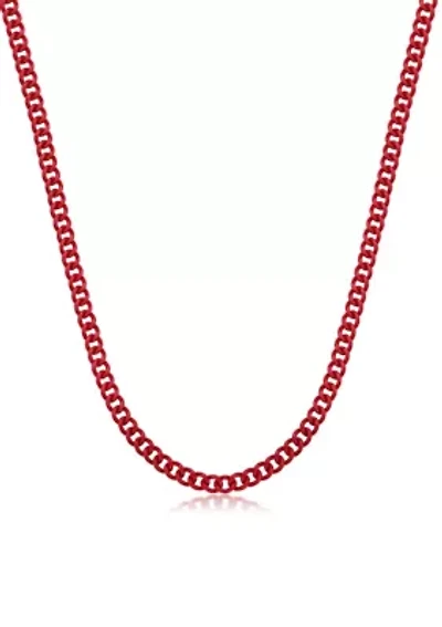 Stainless Steel 9MM Curb Chain Necklace with Red Acrylic Coating, 18" Length
