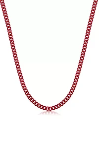 Stainless Steel 9MM Curb Chain Necklace with Red Acrylic Coating, 18" Length