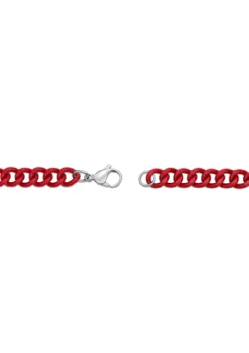 Stainless Steel 9MM Curb Chain Necklace with Red Acrylic Coating, 18" Length
