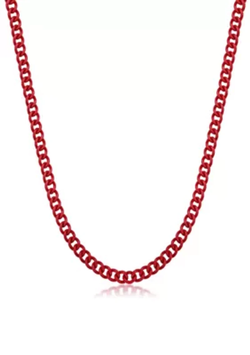 Stainless Steel 9MM Curb Chain Necklace with Red Acrylic Coating