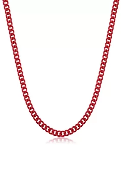 Stainless Steel 9MM Curb Chain Necklace with Red Acrylic Coating