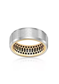 Stainless Steel Ring with Black Carbon Fiber Sheet Inlay And Gold Tone Ip