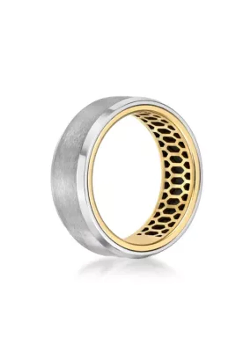 Stainless Steel Ring with Black Carbon Fiber Sheet Inlay And Gold Tone Ip