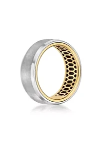 Stainless Steel Ring with Black Carbon Fiber Sheet Inlay And Gold Tone Ip