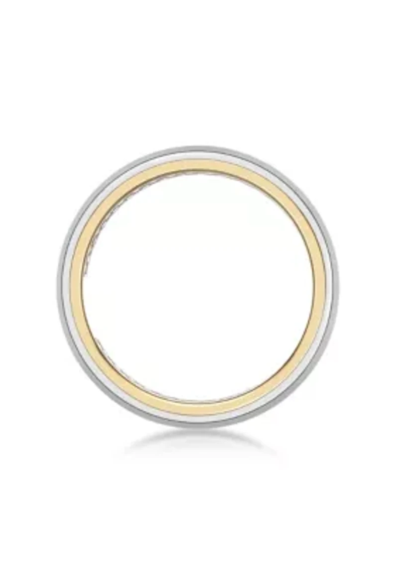 Stainless Steel Ring with Black Carbon Fiber Sheet Inlay And Gold Tone Ip