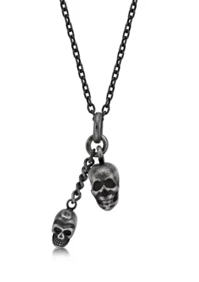 Stainless Steel Antique Finish Skull Necklace, 24" Length