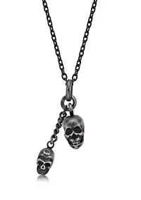 Stainless Steel Antique Finish Skull Necklace, 24" Length