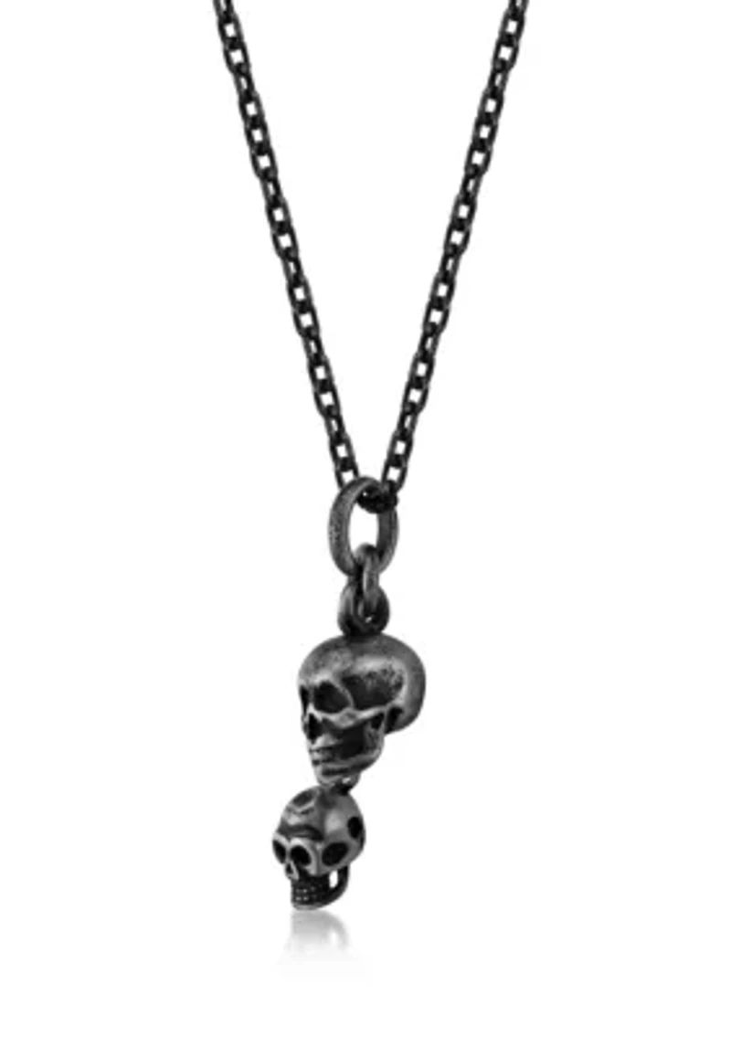 Stainless Steel Antique Finish Skull Necklace, 24" Length