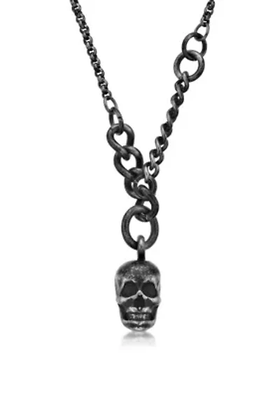 Stainless Steel Antiqued Finish Skull Necklace, 24" Length