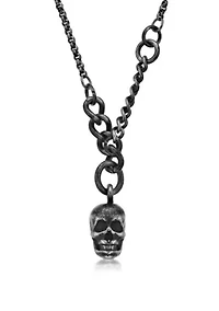 Stainless Steel Antiqued Finish Skull Necklace, 24" Length
