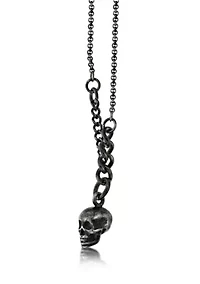 Stainless Steel Antiqued Finish Skull Necklace, 24" Length